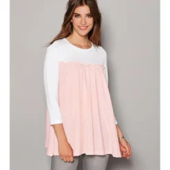 3 SUISSESTee-shirt manches 3/4 bas arrondi contrasté femme - Blanc en coton