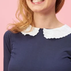 3 SUISSESTee-shirt manches 3/4 col brodé amovible femme - Bleu Marine