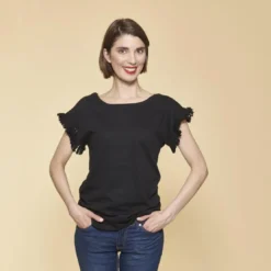 3 SUISSESTee-shirt manches courtes avec passementerie femme - Noir en coton
