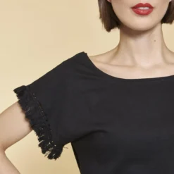 3 SUISSESTee-shirt manches courtes avec passementerie femme - Noir en coton