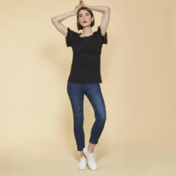3 SUISSESTee-shirt manches courtes avec passementerie femme - Noir en coton