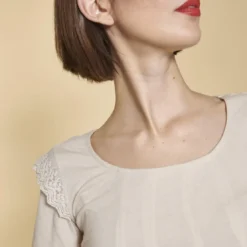 3 SUISSESTee-shirt manches longues élastiquées et dentelle femme - Sable beige en coton