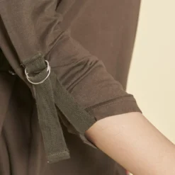 3 SUISSESTee-shirt manches longues ajustables clip métallique latéral femme - kaki foncé en coton