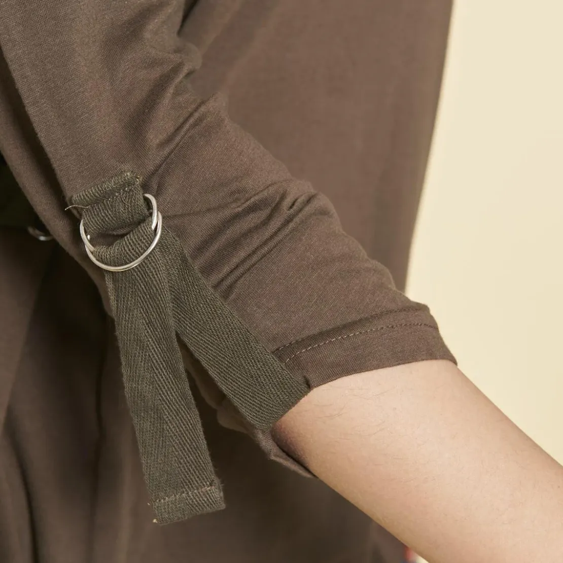 3 SUISSESTee-shirt manches longues ajustables clip métallique latéral femme - kaki foncé en coton