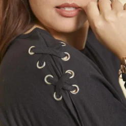 3 SUISSESTee-shirt manches longues kimono avec cordons entrecroisés grandes tailles femme - Noir en coton