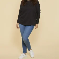 3 SUISSESTee-shirt manches longues kimono avec cordons entrecroisés grandes tailles femme - Noir en coton