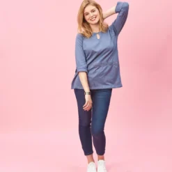 3 SUISSESTee-shirt manches longues ajustables dentelle et fronces femme - Bleu en coton