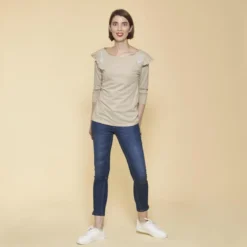 3 SUISSESTee-shirt manches 3/4 volants et broderie femme - Beige