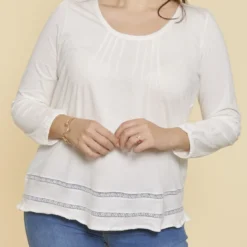 3 SUISSESTee-shirt plis manches longues dentelle femme - écru blanc en coton