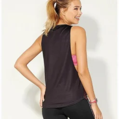 3 SUISSESTee-shirt sans manches bas imprimé femme - Noir en coton