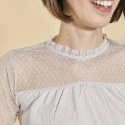 3 SUISSESTee-shirt évasé plumetis manches longues femme - Gris Clair en coton