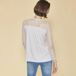 3 SUISSESTee-shirt évasé plumetis manches longues femme - Gris Clair en coton
