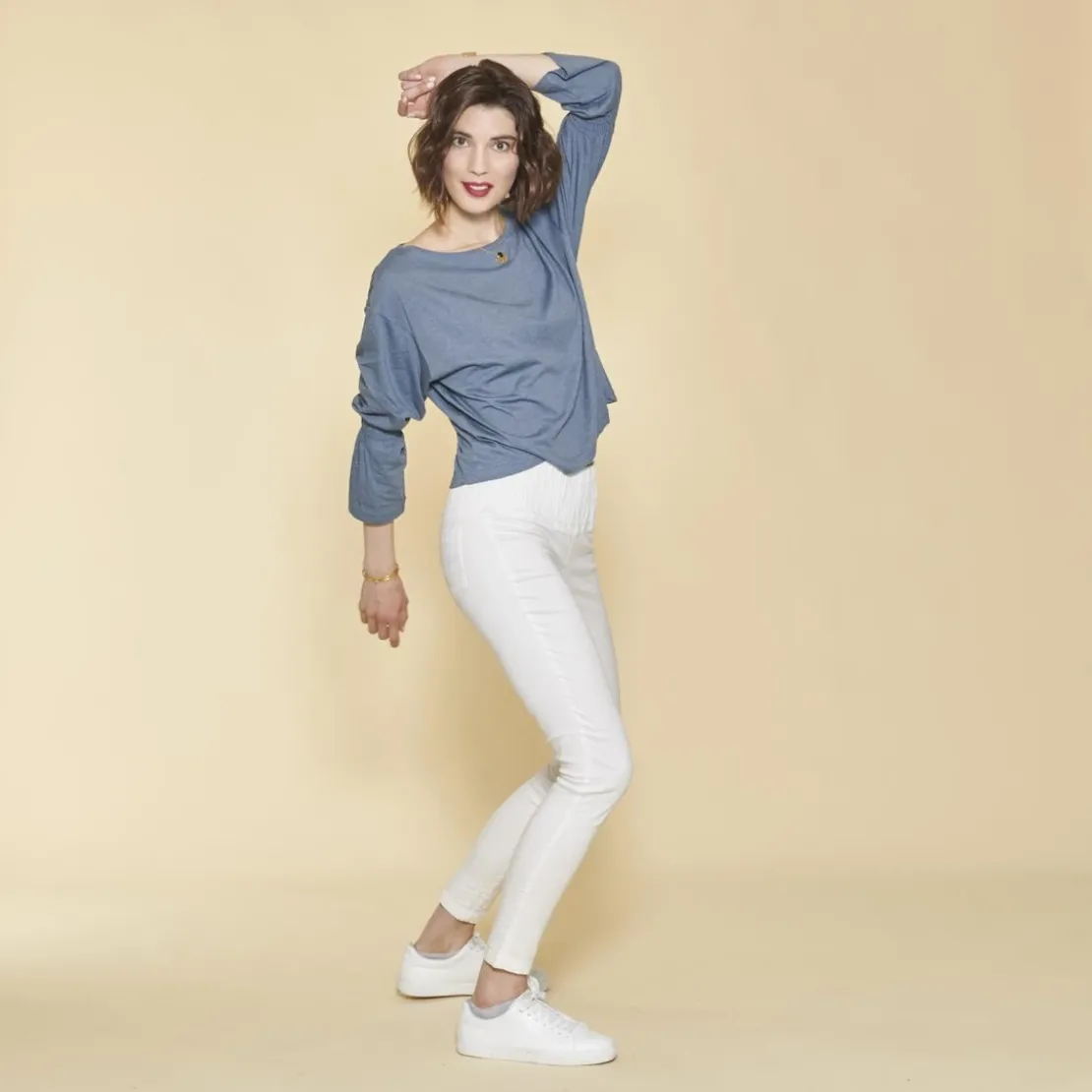 3 SUISSESTregging blanc en twill élastique femme