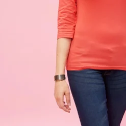3 SUISSEST-shirt uni à manches 3/4 - Rose orange en coton