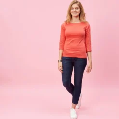 3 SUISSEST-shirt uni à manches 3/4 - Rose orange en coton