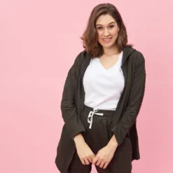 3 SUISSESVeste à capuche manches longues bas en pointes devant grandes tailles femme - Vert Foncé