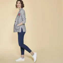 3 SUISSESVeste à carreaux manches longues franges et broderie femme - Carreaux Noir