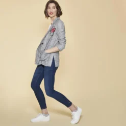 3 SUISSESVeste à carreaux manches longues franges et broderie femme - Carreaux Noir