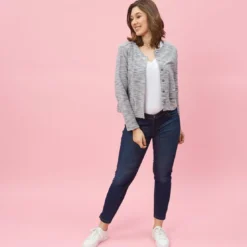 3 SUISSESVeste molleton à pressions manches longues femme - Bleu gris