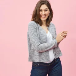 3 SUISSESVeste molleton à pressions manches longues femme - Bleu gris