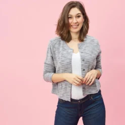 3 SUISSESVeste molleton à pressions manches longues femme - Bleu gris