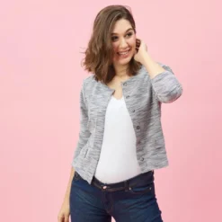 3 SUISSESVeste molleton à pressions manches longues femme - Bleu gris