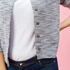 3 SUISSESVeste molleton à pressions manches longues femme - Bleu gris