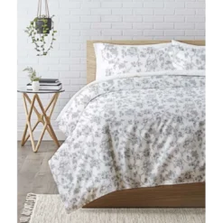 3S. x CollectionDrap-housse coton - TREE LIFE - Blanc / Gris
