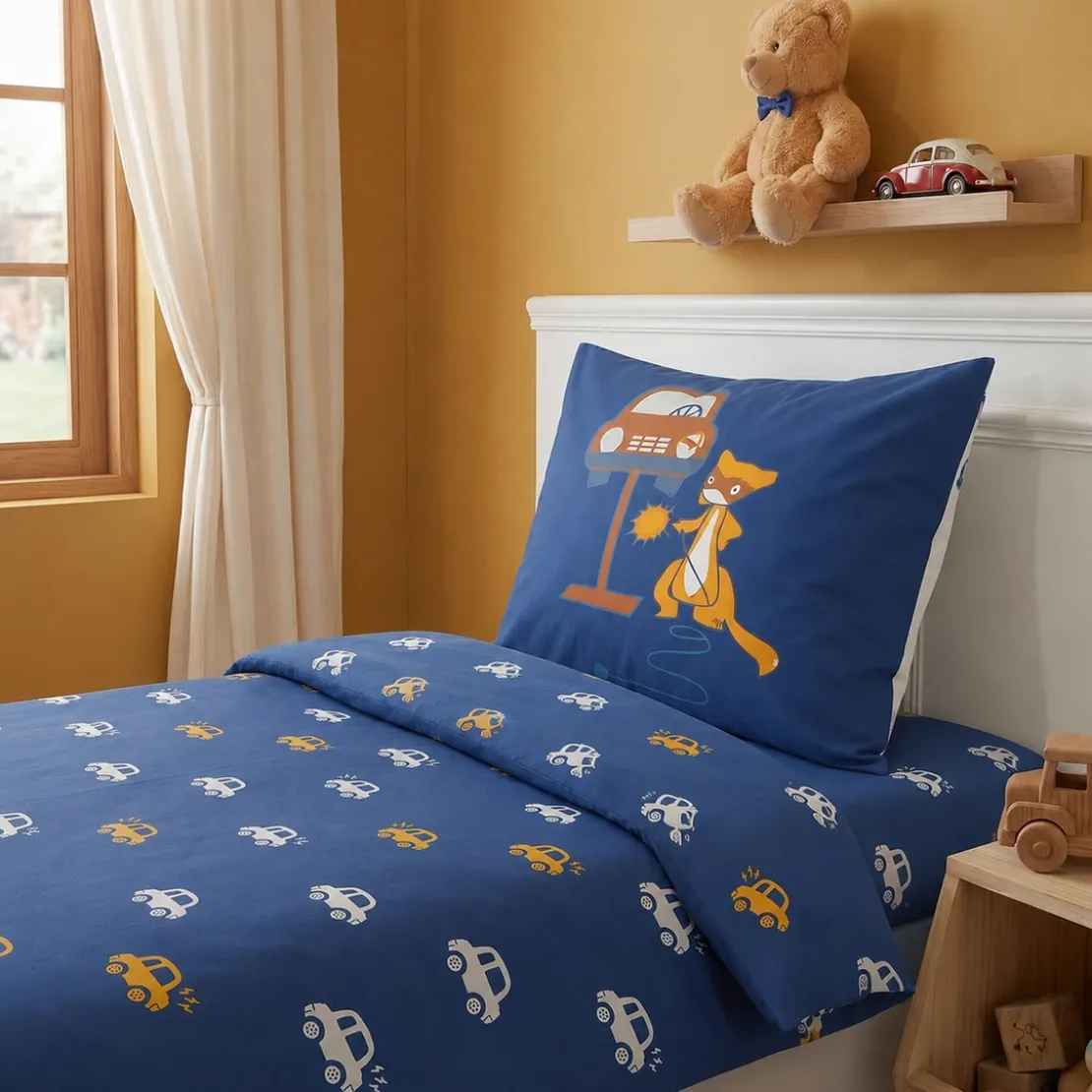 3S. x CollectionDrap-housse en coton bleu - MECANO