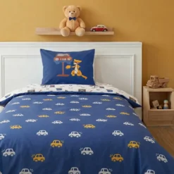 3S. x CollectionDrap-housse en coton bleu - MECANO