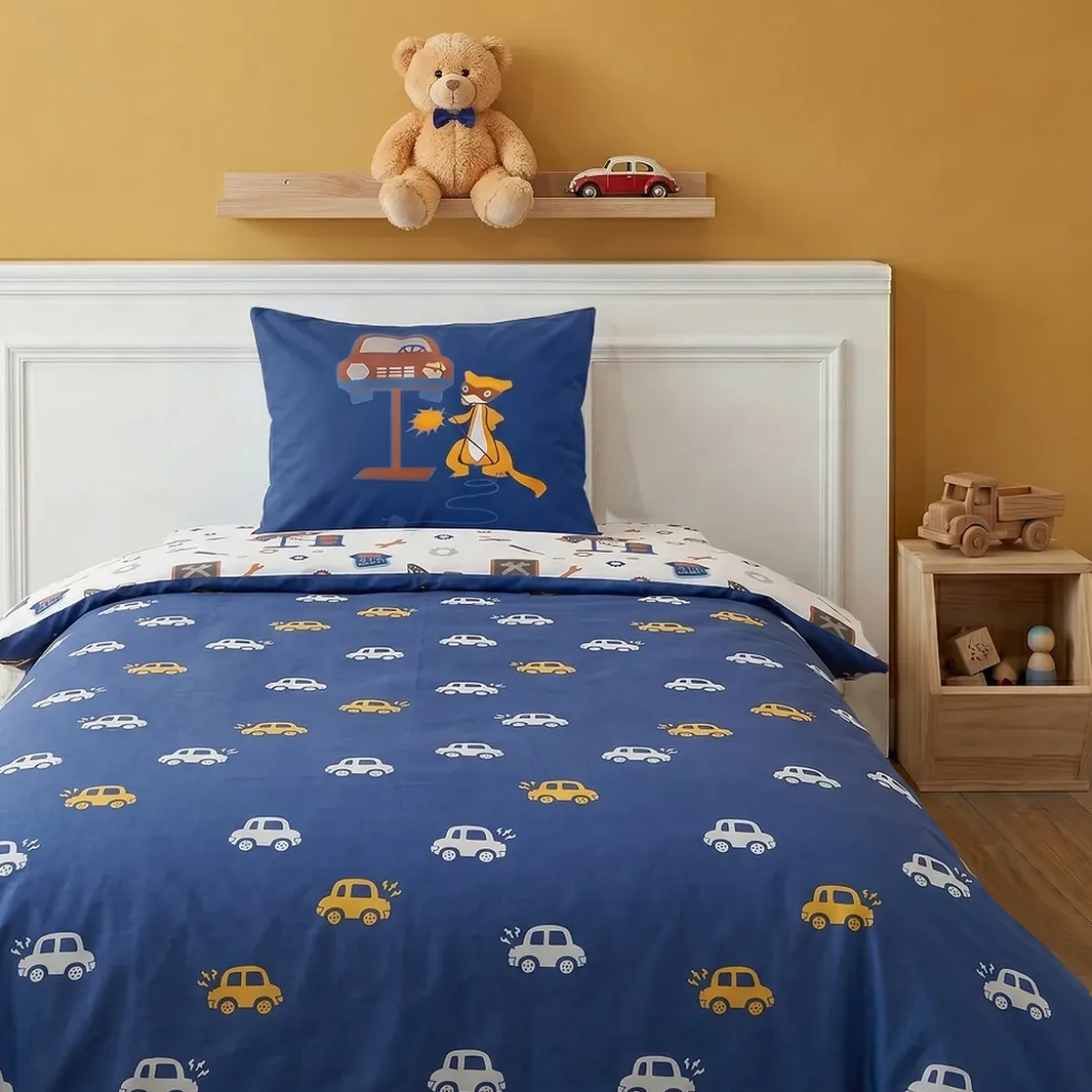 3S. x CollectionDrap-housse en coton bleu - MECANO