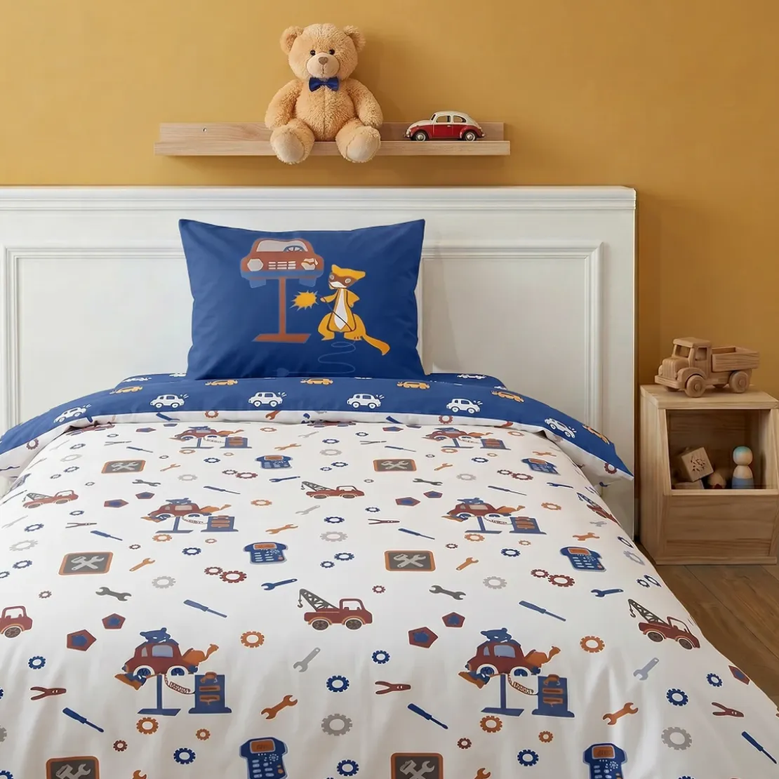 3S. x CollectionDrap-housse en coton bleu - MECANO