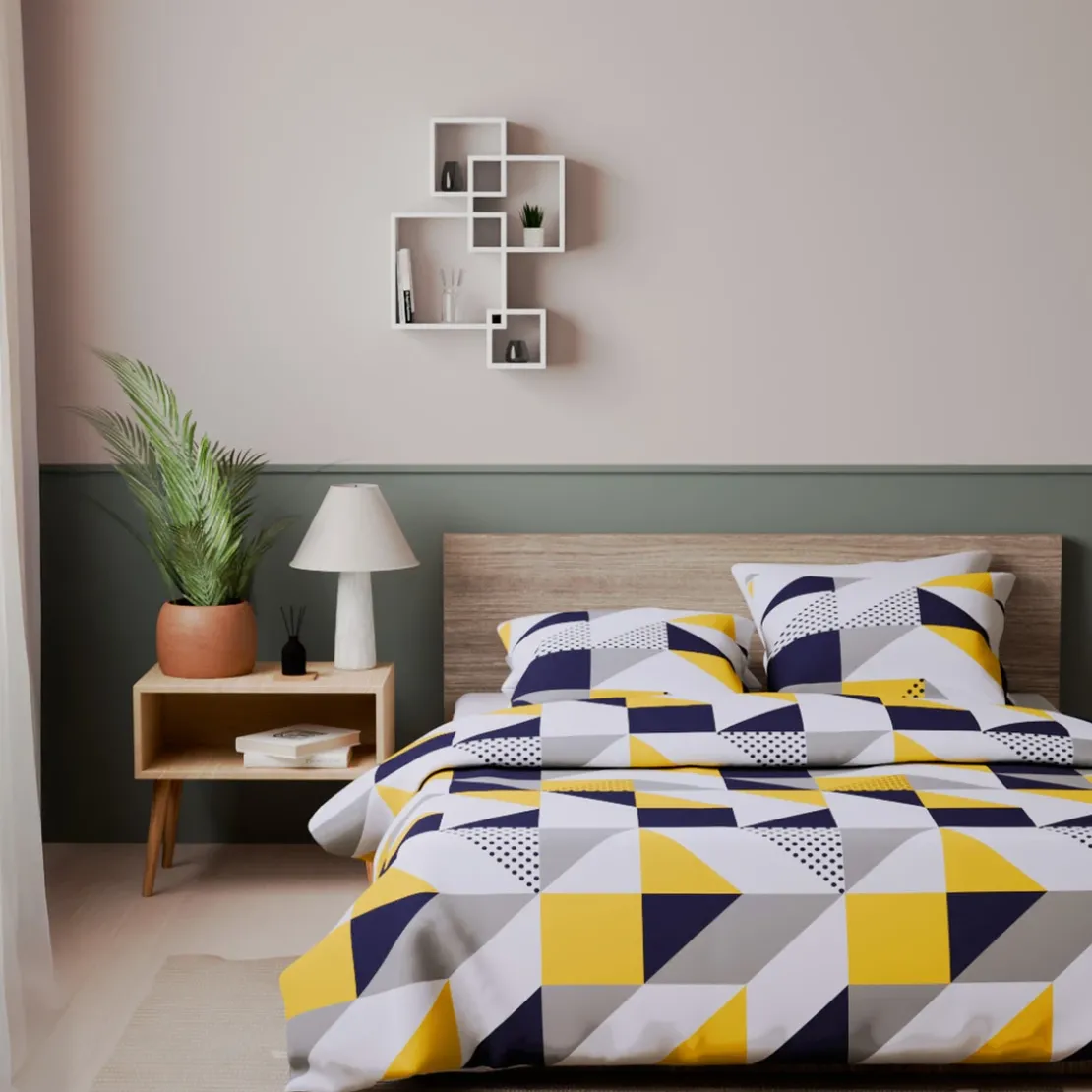 3S. x CollectionDrap-housse en coton - TRIGONE - Bleu