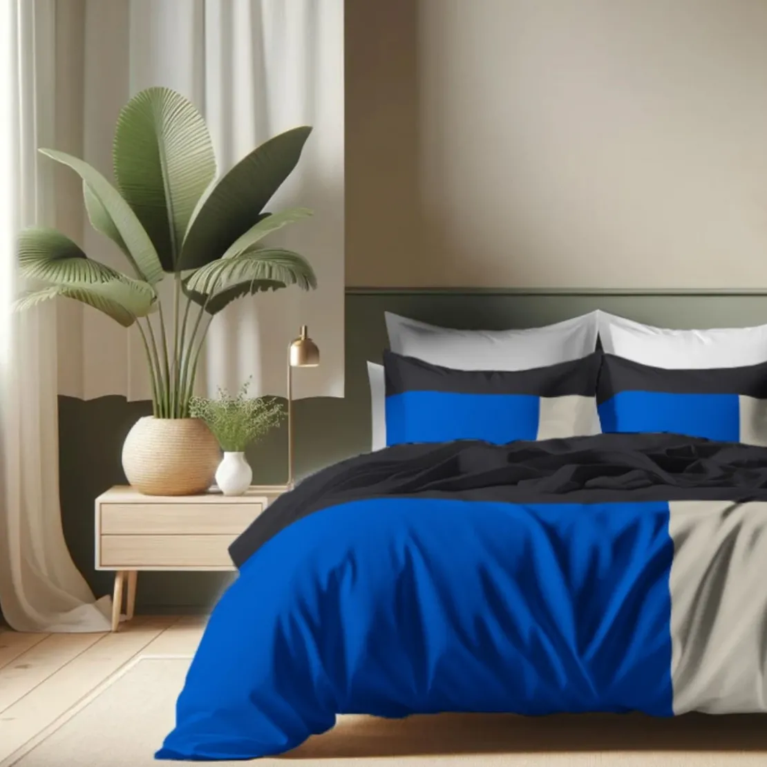 3S. x CollectionDrap plat en coton - TRIO - Bleu Majorelle