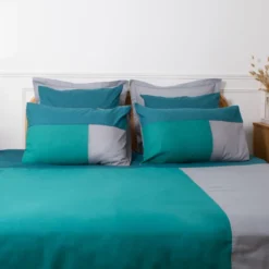 3S. x CollectionHousse de couette en coton - TRIO - Bleu Canard / Gris
