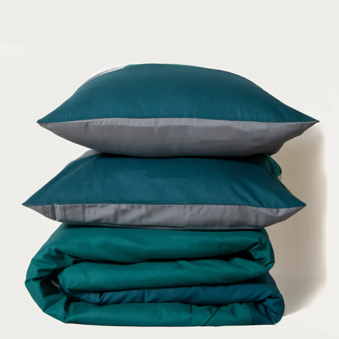 3S. x CollectionHousse de couette en coton - TRIO - Bleu Canard / Gris