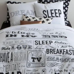 3S. x CollectionHousse de couette en coton - SLEEP - Blanc/Noir