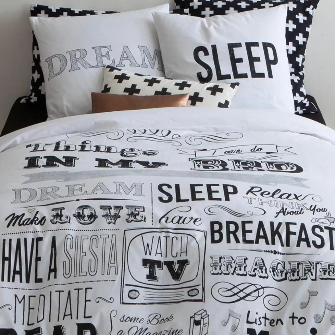 3S. x CollectionHousse de couette en coton - SLEEP - Blanc/Noir