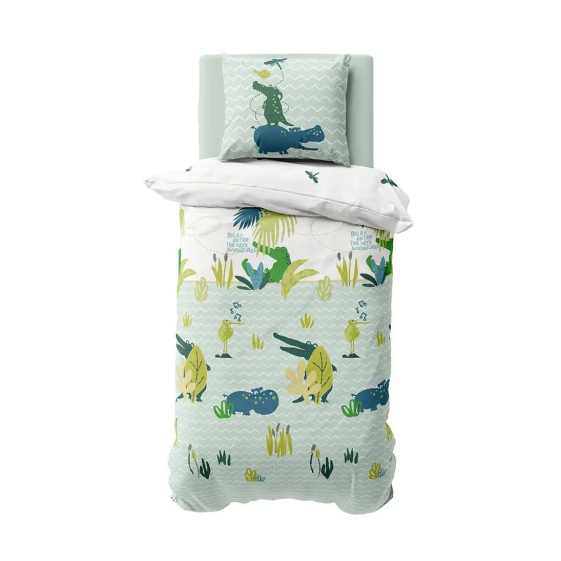 3S. x CollectionParure de lit coton - CROCODILE - Bleu ciel