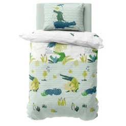 3S. x CollectionParure de lit coton - CROCODILE - Bleu ciel