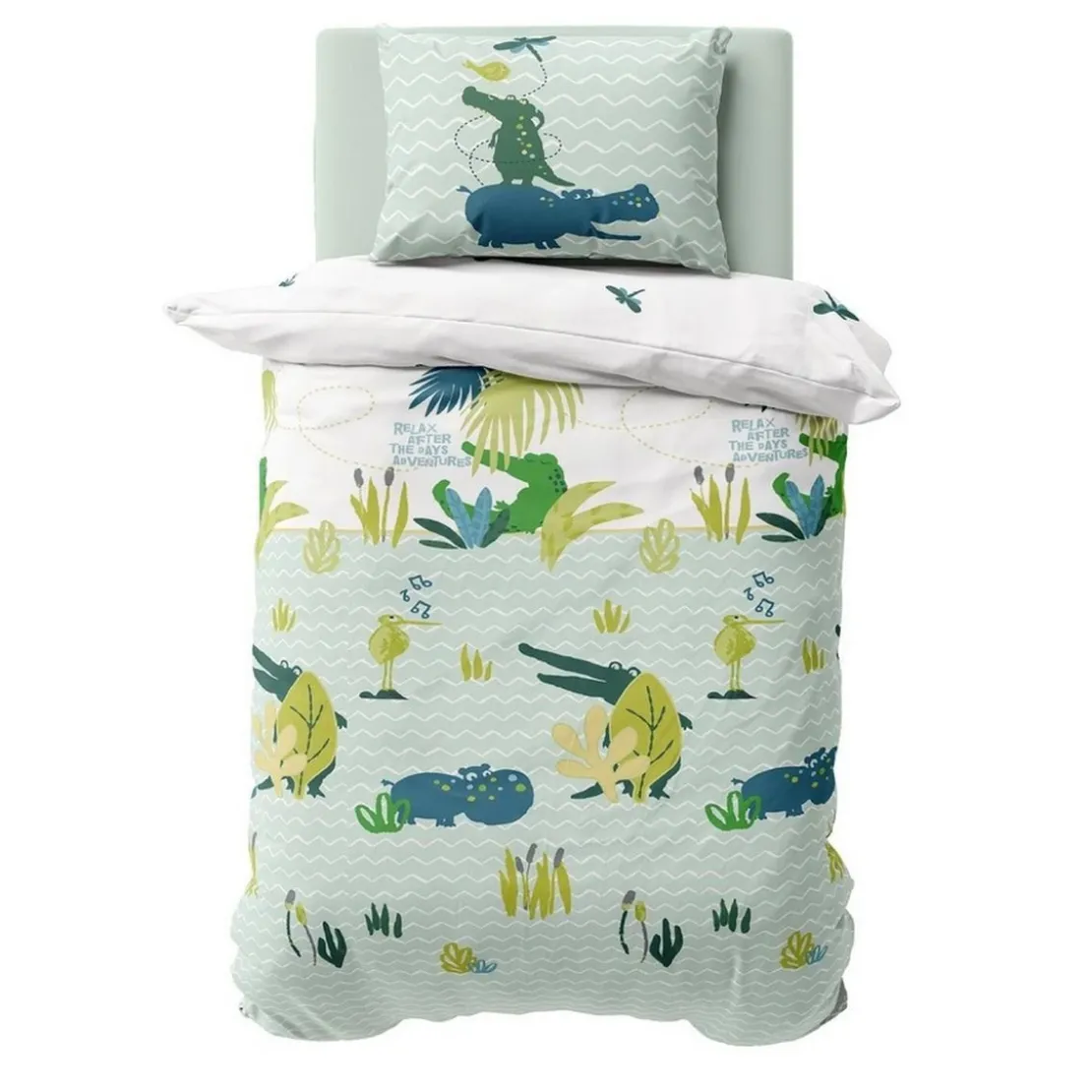 3S. x CollectionParure de lit coton - CROCODILE - Bleu ciel