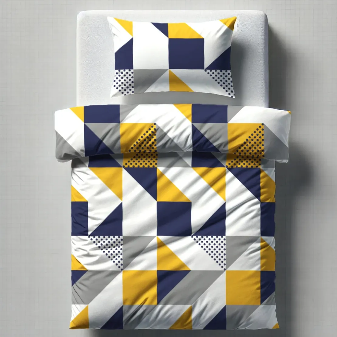 3S. x CollectionParure de lit en coton - TRIGONE - Bleu