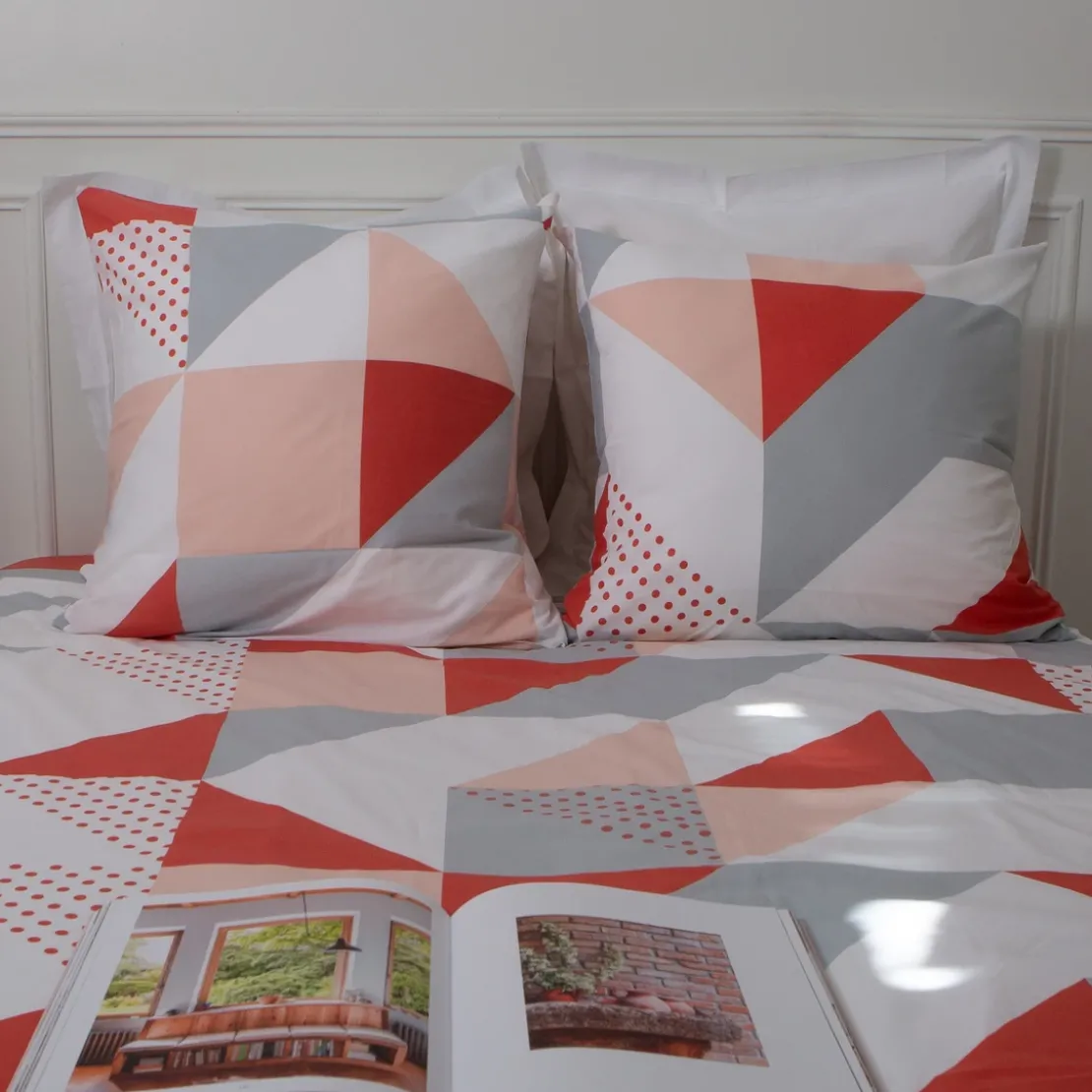 3S. x CollectionParure de lit en coton - TRIGONE - Rose