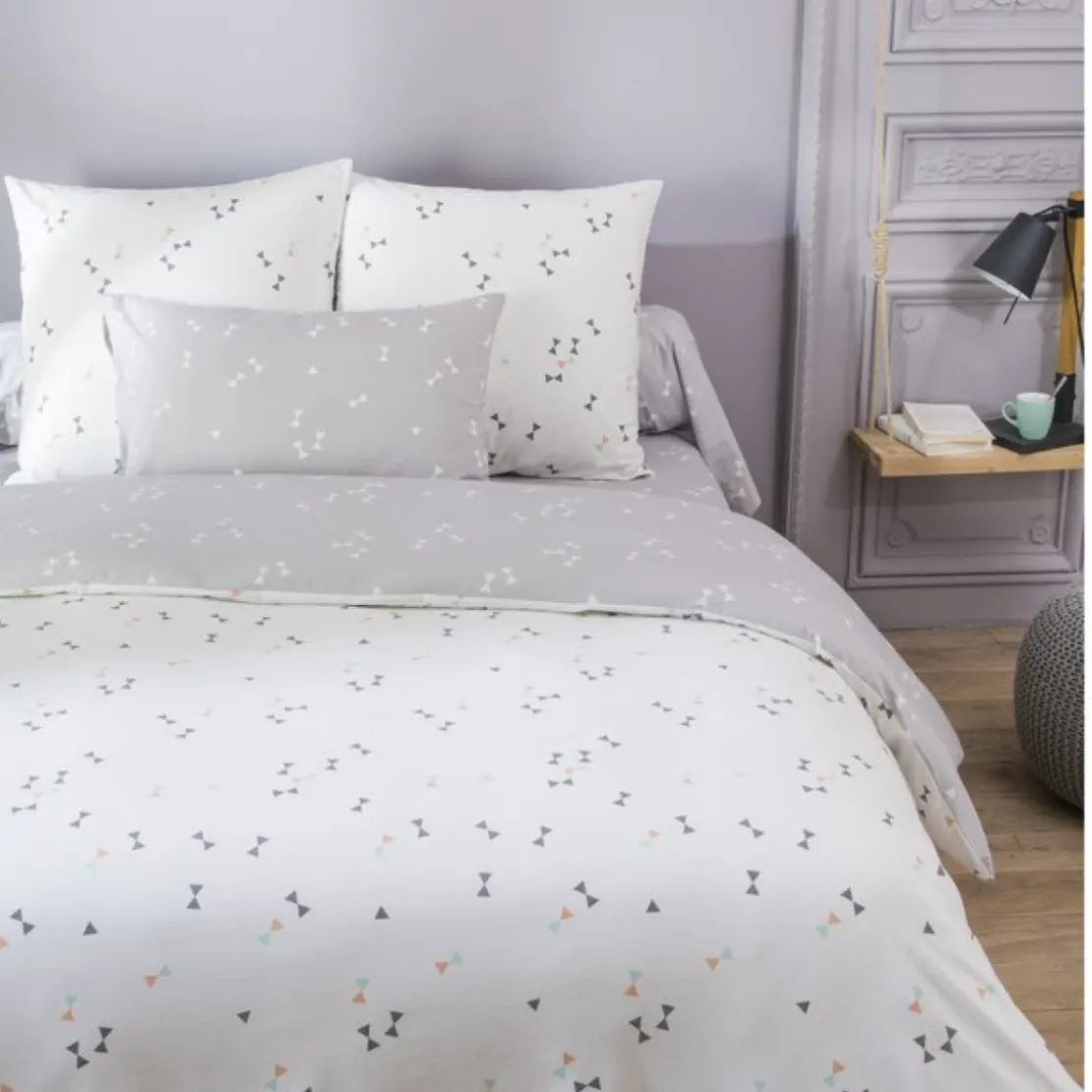 3S. x CollectionTaie de traversin coton PAPILI - Blanc/Gris