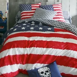 3S. x CollectionTaie de traversin coton US FLAG - Vichy Bleu