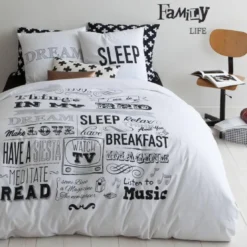 3S. x CollectionTaie d'oreiller coton - SLEEP - Blanc/Noir