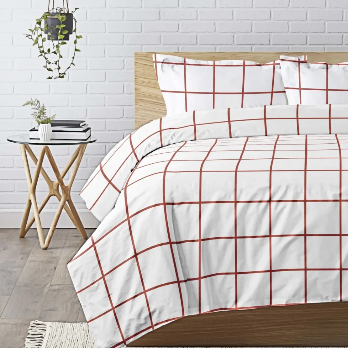 3S. x CollectionTaie d'oreiller ou de traversin coton imprimé - PIASTRELLA - Terracotta/Blanc