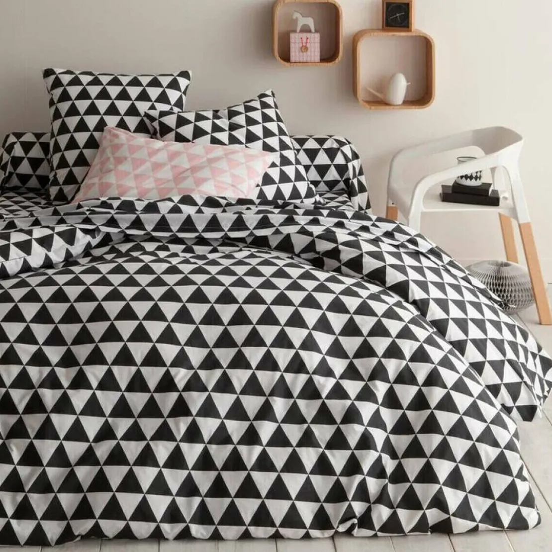 3S. x CollectionTaie d'oreiller en coton - LORENZ - Noir/Blanc