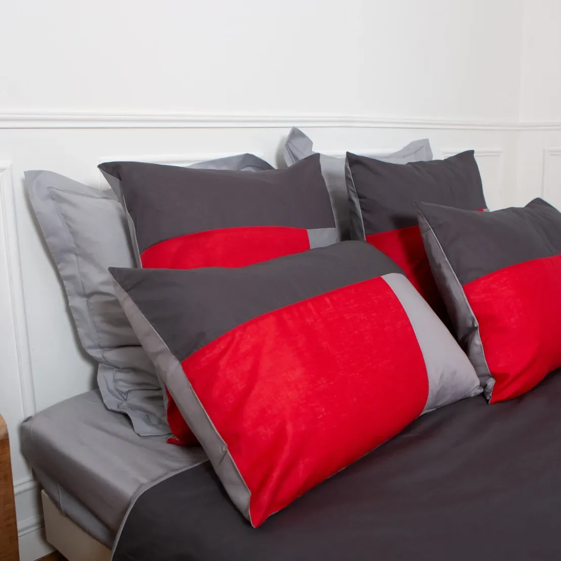 3S. x CollectionTaie d'oreiller en coton - TRIO - Rouge