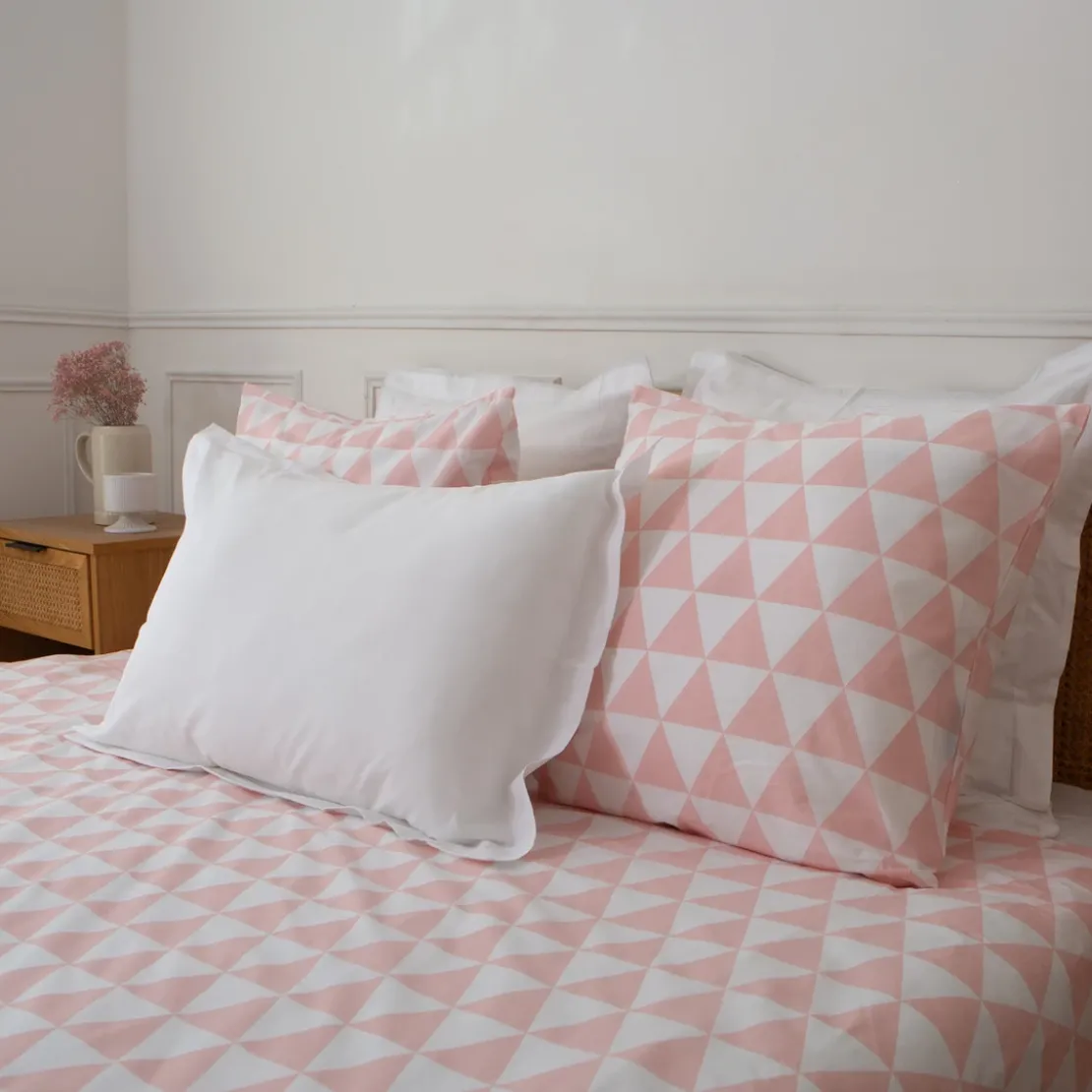 3S. x CollectionTaie d'oreiller, taie de traversin en coton - LORENZ - Rose/Blanc